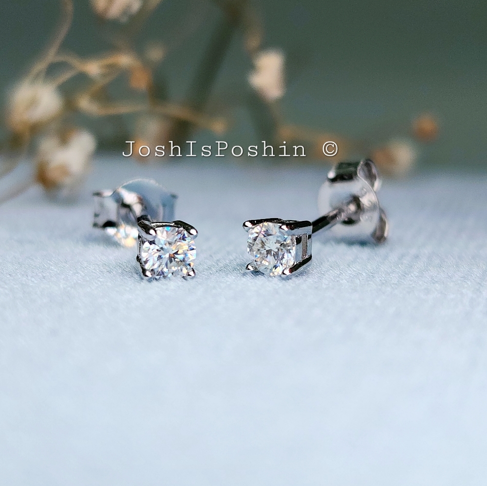 Classic moissanite solitaire 4 prong stud earrings in sterling silver